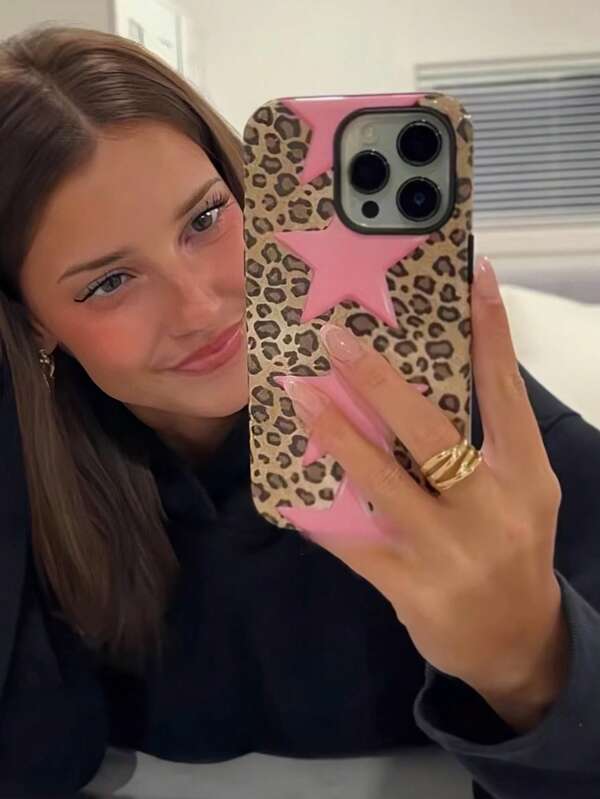Cheetah Pink Stars Leopard Phone Case Compatible With IPhone 17 Pro Max 16e 15 Pro Max 14 Plus 14 Pro 13 12 11