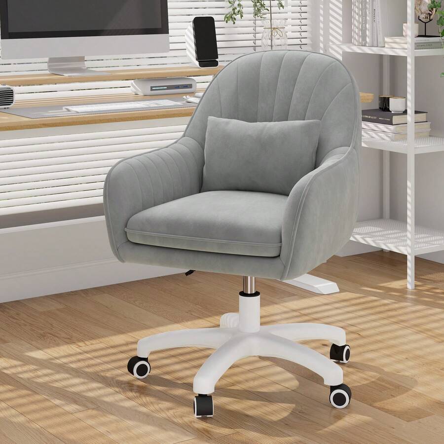 Nalupatio Home Office Chair, Velvet Chair With Head Cushion, 360° Rotatable, Height Adjustable Office Chair Ergonomic, Make-Up Chair Swivel Chair, For Study Bedroom, Load Capacity Up To 150kg - Xám - Xem 1