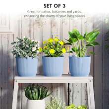 Set Of Three 22cm Decorative Planters - Elegant Blue Ceramic Pots For Indoor And Outdoor Use, Ideal For Flowers And Succulents, Stylish Home And Garden Decor
