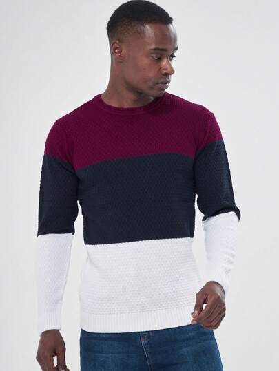 Men Pale Speckled Plain Knitted Crew Neck Sweater