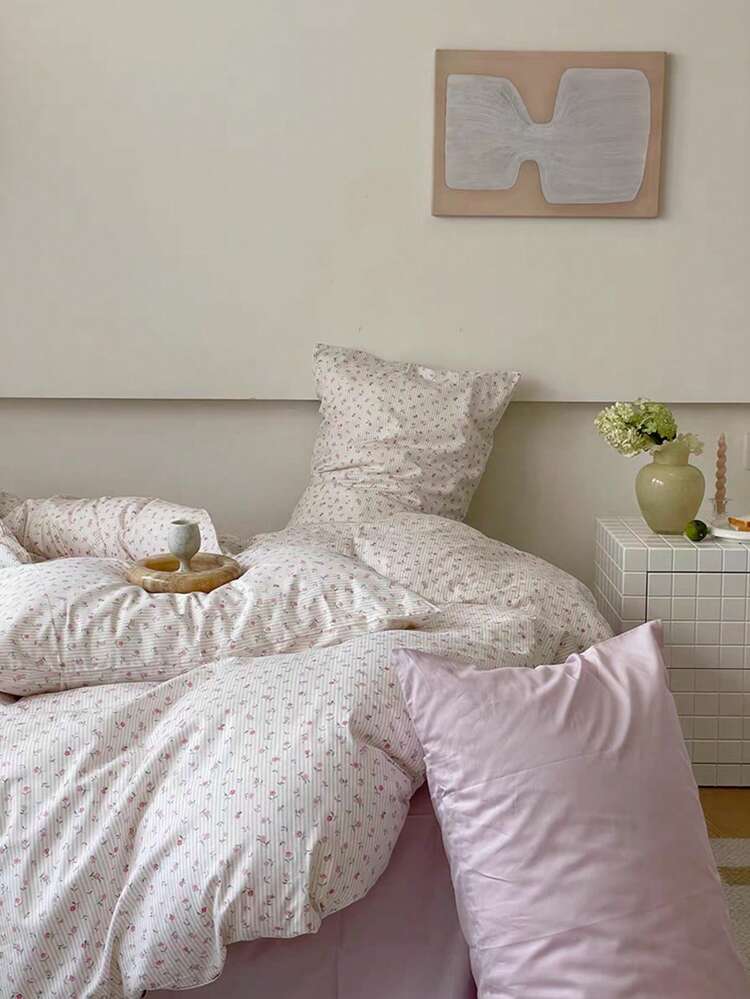 3 件套 100% 纯棉花卉玫瑰羽绒被套，2 个枕套 + 1 个羽绒被套，舒适透气，适合所有季节 - 彩色 - 查看 2