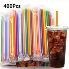 400Pcs Large Plastic Bottle Straws, Individual Rolls Of Large Bottle Straws, Free Individually Wrapped Disposable Straws, A Tea Bottle Cutlet Disposable Festive Gift Straw, Ideal Tools For Catering Preparation - 400Pcs - 查看 1