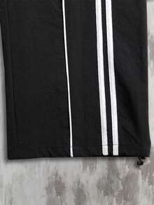 男士时尚休闲撞色条纹运动裤，秋季 - 黑色 - 查看 6