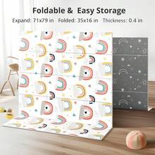 79x71 Foldable Baby Play Mat For Floor, Extra Large Tummy Time And Crawling Playmat, Thick Foam Play Mat For Baby, Reversible Portable Babies Floor Mats For Infant, Toddler - 彩虹 - 查看 7