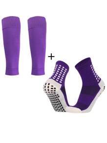 Youth Soccer Socks & Shin Guard Set, Children's Soccer Shin Sleeve Socks, Dot Adhesive Anti-Slip Soccer Sports Socks, Suitable For Youth Training, Outdoor, Wear-Resistant, Fit For 10-18 Years Old Boys And Girls