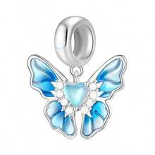 1pc Elegant Blue Series Beaded Heart Pendant, Featuring Underwater World, Outer Space, Floral & Animal, Starfish & Shell Patterns, Suitable For Bracelet Or Necklace Decoration, DIY Jewelry Making, Birthday Or Women's Gift - Blue - View 9