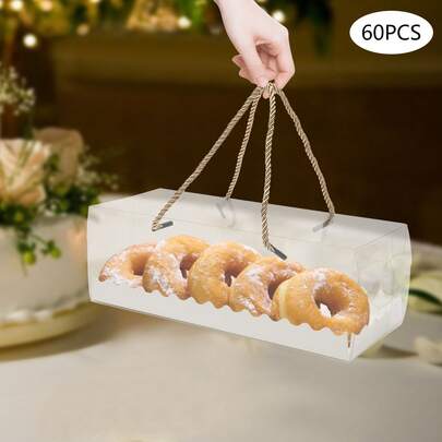 Eatssode 60 Stück Klare Tortenschachteln Faltbar Rechteckige Cupcake Transportbox mit Deckel und Hebeseile,  27.5 x 11 x 9.5cm Kuchenboxen Kuchenbehälter Macarons Box für Nachtisch