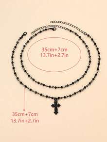 Cuiwrgrs 2pcs Dark Vintage Cross Chain Pendant Necklace - Black - View 3