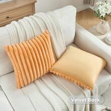 1pc/2pcs Solid Color Pillow Cover (Pillow Insert Not Included), Fabric Throw Pillow Case, Suitable For Living Room Sofa - Orange - View 6