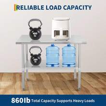 strundghti Stainless Steel Table For Prep & Work, 2-Tier Shelf NSF Commercial Metal Worktable Adjustable Height & Leveling Feet, Extra Strength Kitchen Storage Rack For Restaurant Warehouse - Bạc-24" x 48" - Xem 7