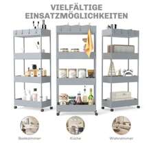 KatFash Trolley, Kitchen Trolley With 4 Levels, Kitchen Shelf, Niche Shelf, With 4 Hooks, 360° Rotating Wheels, Steel Frame, Bathroom, Kitchen, Office, Grey - 深灰色 - 查看 7