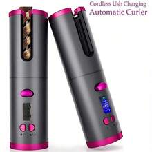 Rizador de pelo inalámbrico, rizador automático portátil recargable por USB con varilla cerámica giratoria, herramienta de peinado - Gris - Ver 7