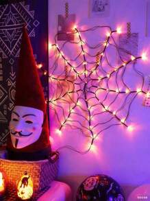 1 件恐怖万圣节 LED 蜘蛛网灯 - 70 个灯泡，8 种模式，USB 供电，适合室内派对和装饰（不含蜘蛛） - 黑色 - 查看 10