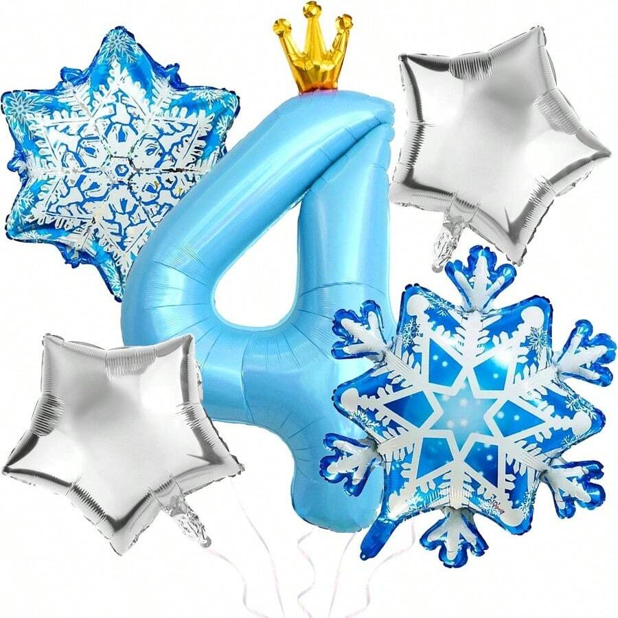Frozen 4th Birthday Party Decorations Balloon 40"  4 Balloon With Crown SnowFlake Foil Mylar Balloons For Princess Anna  Frozen Theme Birthday Supplies Birthday Decorations Party Favors#SSHOAEAWE - Màu xanh lam - Xem 1