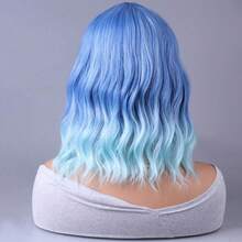 Ombre Blue Wigs For Women Short Curly Wavy Blue Wig For Girls Short Bob Wig With Bangs Heat Resistant Synthetic Wigs For Cosplay Costume Party (Blue Ombre Wig)Essential Festive Atmosphere For Christmas - Nâu và Vàng - Xem 10