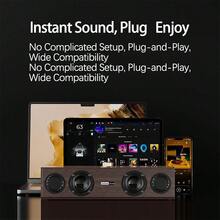 Lenovo Altavoz Bluetooth de madera C02 Diseño clásico Subwoofer potente Admite modo dual cableado/inalámbrico Cambio de dispositivo con un solo toque Centro multimedia doméstico - Color de la veta de la madera - Ver 4