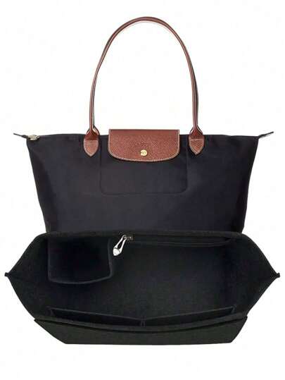 Organizador de Bolsas Compatível com Médio e Outros Modelos, com Zíper em Feltro, Organizador Le Pliage Médio com Porta-Copos para Bolsas Tote, 8 Compartimentos (Somente o Organizador)