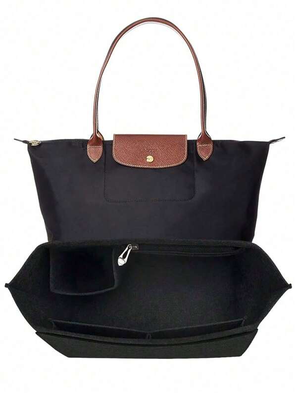 Organizador de Bolsas Compatível com Médio e Outros Modelos, com Zíper em Feltro, Organizador Le Pliage Médio com Porta-Copos para Bolsas Tote, 8 Compartimentos (Somente o Organizador)