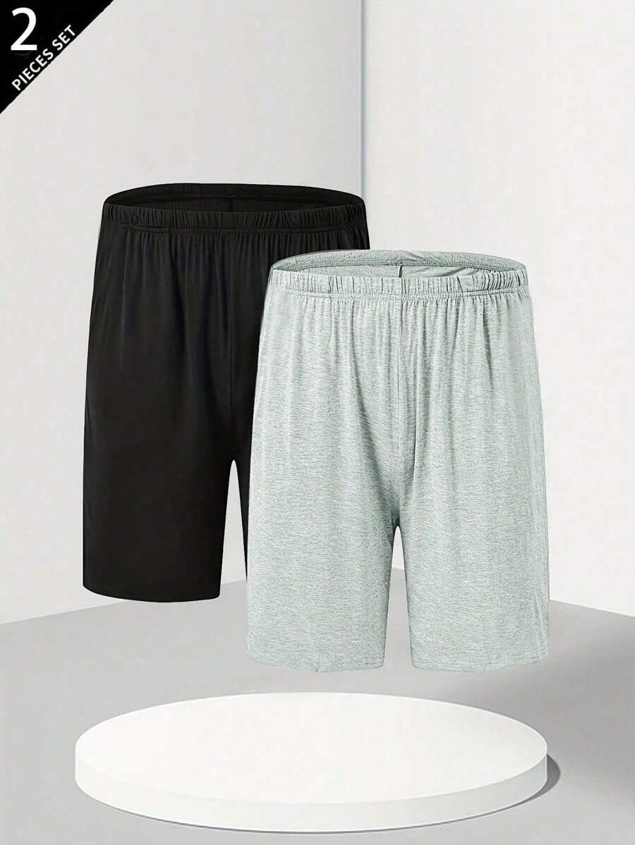 2pcs Men's Lightweight Solid Black & Gray Casual Lounge Pajama Pants, Comfortable Sleepwear Bottoms - Multicolor - View 1