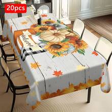 1/20pcs Autumn Thanksgiving Tablecloth, Classic White Wooden Texture Background Dotted With Pumpkin And Sunflower Pattern Autumn Tablecloth, Thanksgiving Decoration, Perfect For Coffee Table, Dining Table, Party And Kitchen, Desktop Decoration | Thanksgiving Decoration | Durable Tablecloth - Multicolor - View 12