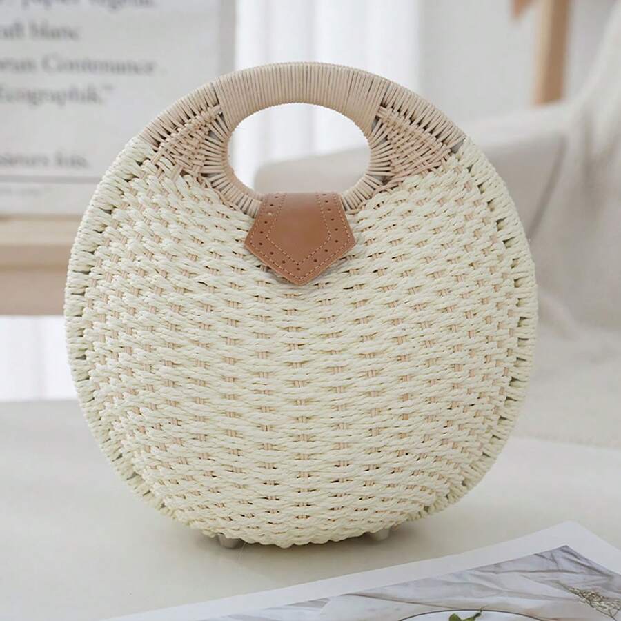Straw Bag For Women, Straw Bag, Handbag, Elegant White Woven Beach Bag - Perfect For Vacation, Beach Trips, Travel, Leisure Trips, White, One Size - 白色 - 查看 1