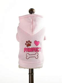 1 件宠物服装，狗/猫服装，适合小型犬的可爱服装，温暖舒适的纯色连帽衫 - 粉色 + 贴花装饰