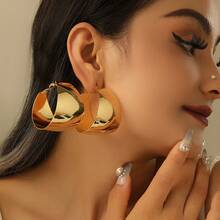 Light Luxury  Geometric Circle Earrings For Women - Elegant Retro Simple Design Earrings Niche - 銀色 - 查看 2