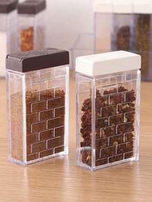 1 Set 6pcs Creative Transparent Two-Way Flip Seasoning Jars, Kitchen Storage Containers, Salt & Spice Shakers - Coffee Brown - View 2