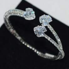 1pc Heart Shaped Zirconia & Rhinestone Wrap Bangle Bracelet
