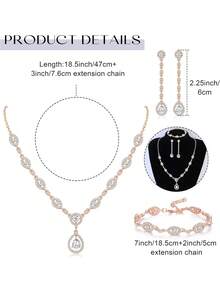 Milacolato Wedding Bridal Jewelry Set For Women Silver Prom Costume Jewelry Sets Rhinestone Crystal Teardrop Necklace Earrings Bracelet Bridesmaid Jewelry Accessories Blue Silver Red Rose Gold - 彩色 - 查看 2