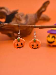 1 Pair Fashionable Pumpkin Resin Stainless Steel Earrings, Cute & Quirky Celebration Earrings For Women, Halloween Gift