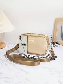 新款褶皱金色斜挎包，时尚迷你单肩包，女士拉链方形钱包，金色晚宴手拿包，学生相机包，完美适用于女性、女孩、学生、中小学生、大学生，是节日礼物、度假、旅行、婚礼、晚宴、返校的理想之选。 - 金色 - 查看 3