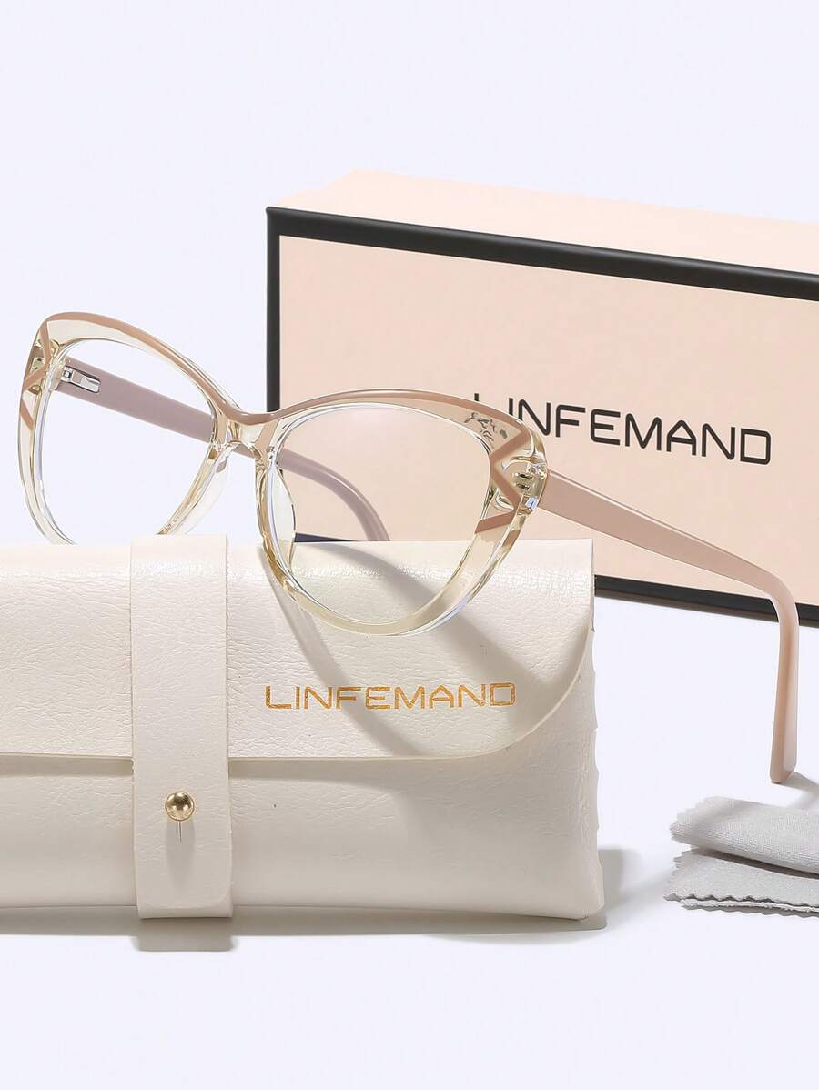 LINFEMAND 女士猫眼简约多色夹片式时尚无度数眼镜，个性化办公复古无度数眼镜，节日礼物
