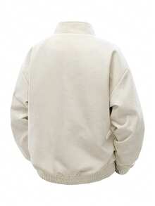 Men Minimalist High-End Beige Utility Jacket, Metal Buttons And Zipper Pockets, Very Stylish, Fall - White - View 3