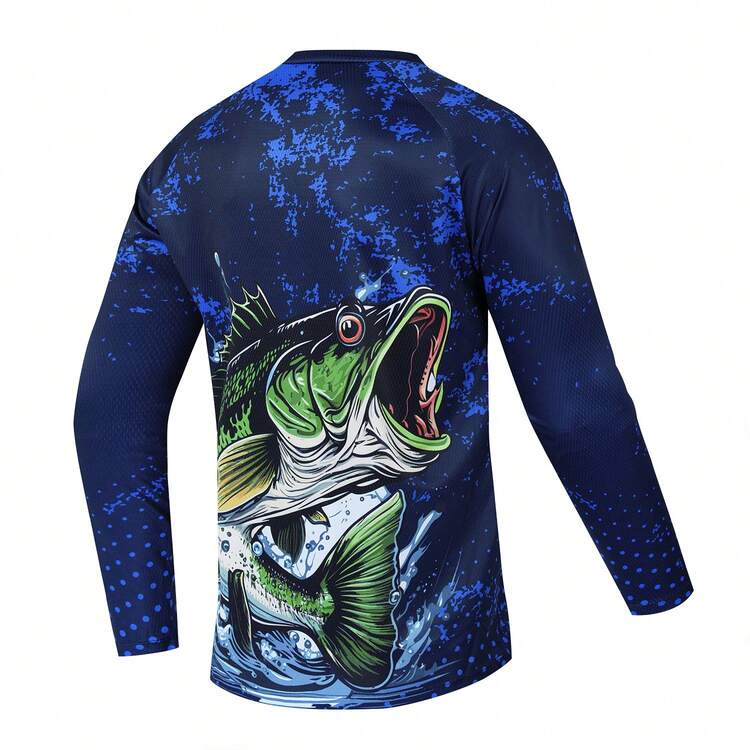 TELEYI 1 件男女通用透气针织面料长袖运动衫，带几何图案 - V 领运动上衣，适合钓鱼、跑步、瑜伽、海滩、训练 - 适合所有季节的休闲户外服装 - 彩色 - 查看 2