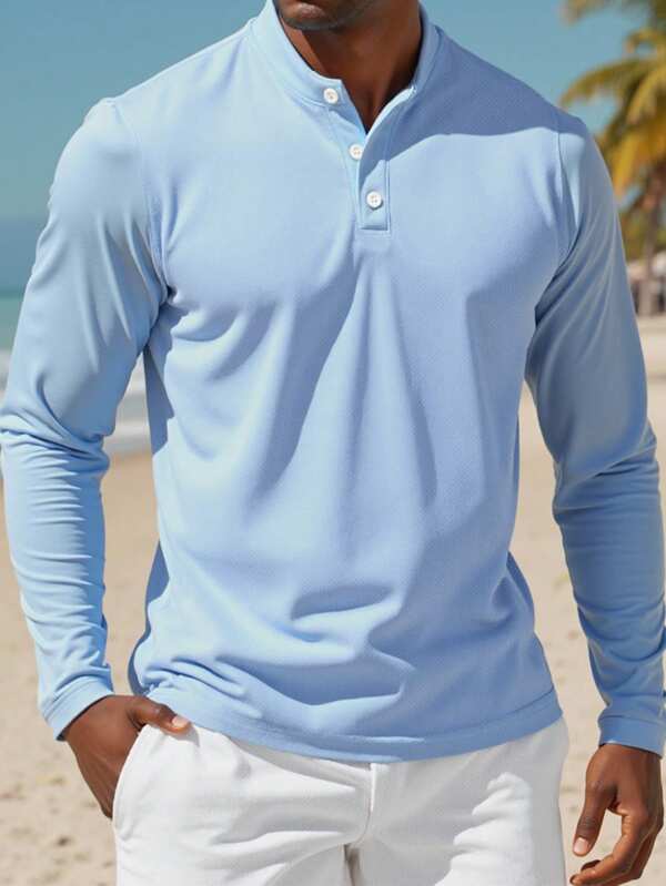 Herren Herbst/Winter Sportanzug mit Stehkragen Langarm Polo Shirt, Neue Fitness Gym Workout Outdoor Sportbekleidung