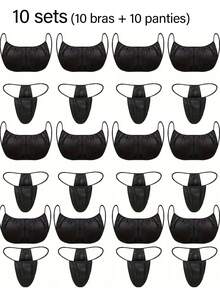 50 件一次性内裤套装，女士一次性内裤 Spa 比基尼丁字裤，免晒喷雾美黑上衣内裤 - 彩色 - 查看 10