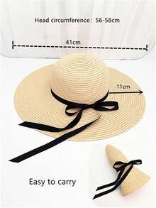 Nuovo cappello di paglia a tesa larga di stile boho da donna, con decorazione in pizzo e fiocco, cappello da spiaggia alla moda, a tesa ampia pieghevole per uso esterno, tempo libero, viaggi, colore vivace - Multicolore - Visualizzare 11