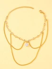 1 件时尚多层金链水滴吊坠臂链，女士夏季短袖袖口配饰，臂链，手链