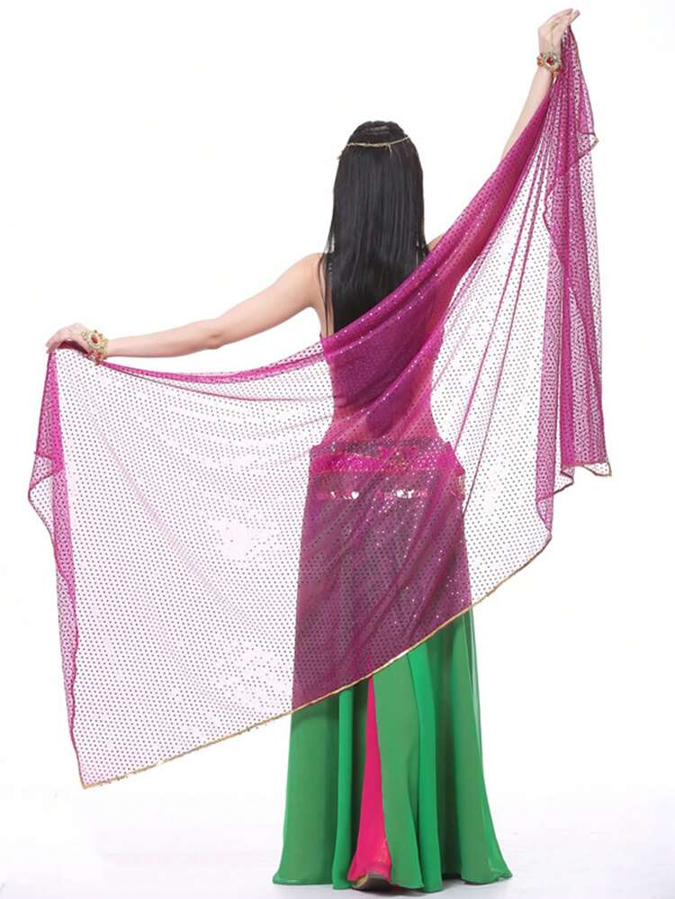 輕量半圓形雪紡手帕肚舞服裝臀巾亮片飾邊披肩面紗 250x120cm - 彩色 - 查看 47