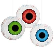 3pcs/Set Multi-Color Eyeball Shaped Round Paper Lanterns Decor, Halloween Theme Party Lanterns Suitable For Living Room, Bedroom, Dining Room, Yard Decoration