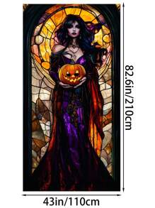 1 pezzo Decorazione per porta di Ognissanti a forma di strega - Elegante sagoma di strega in stile vetro colorato, realizzata in poliestere adatta per interno/esterno, adatta per feste di Ognissanti e decorazioni inquietanti per la casa