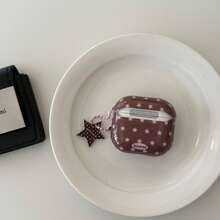 Asymmetrical Pink & Brown Star Print Earphone Case + Star Pendant Set, Compatible With Apple Pro 3/Pro 2/Pro/ 4/3/2 Case, Fashionable Women Earphone Cover, Minimalist Earphone Shell, Apple Earphone Case, Artistic Design Earphone Sleeve. Please Remove The Protective Film Before Use. - Brown - View 4