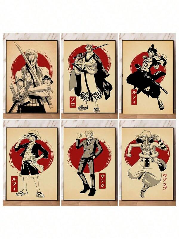 1/6PCS HD Printed Waterproof Poster One Piece Best Gift For Children Comic Fans Zoro Classic Anime Picture Suitable For Home Bedroom Wall Retro Aesthetic Decoration Poster Frameless