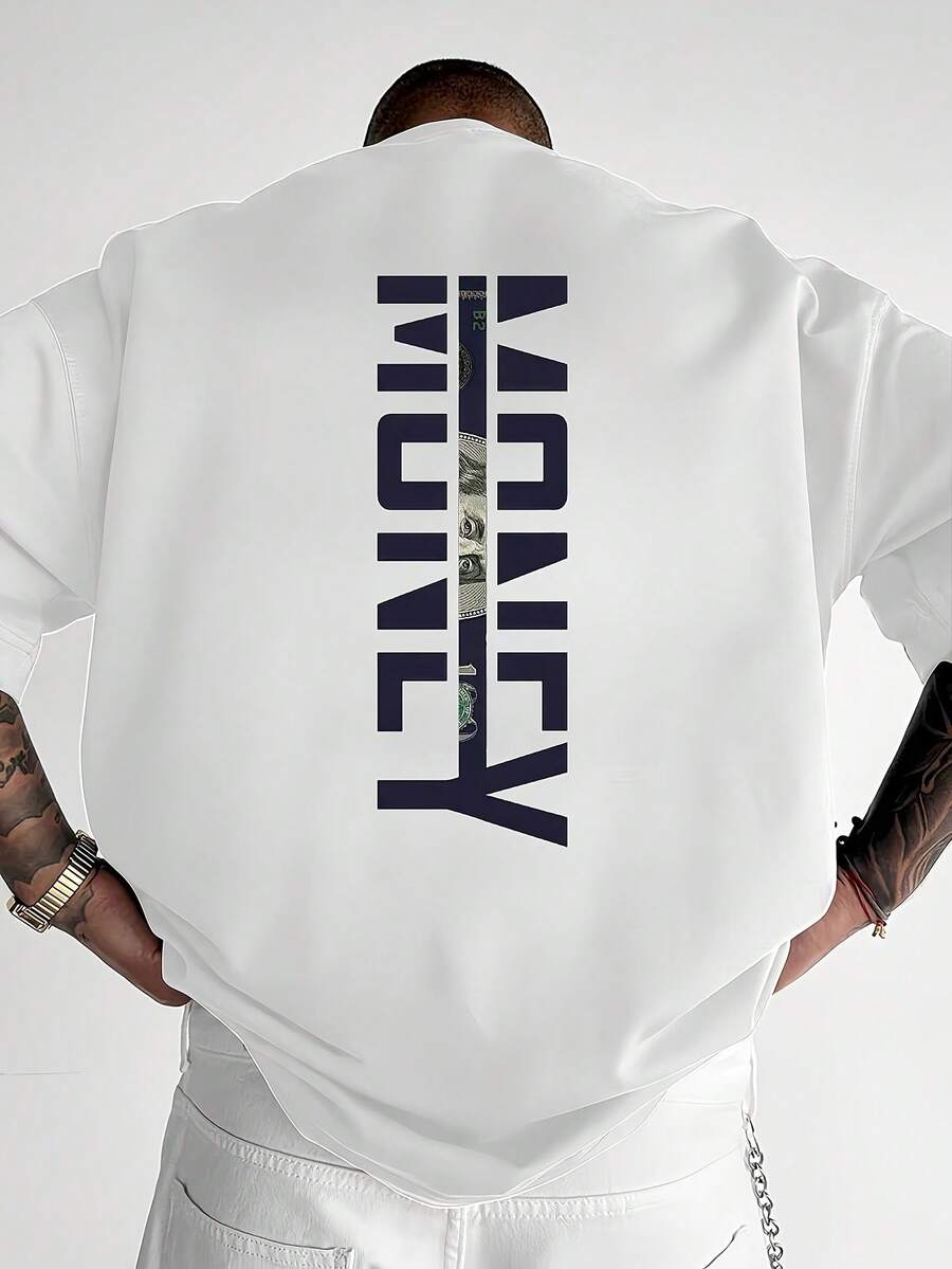A Men's Short Sleeve-Shirt, Polyester Fabric, Printed With English Patterns, Loose Fit, Fashionable Casual Crew Neck Top, Spring And Summer Outdoor Men's Wear - Röd - Visa 1
