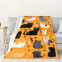 A Flannel Blanket With A Cute Cat Pattern On 1PC Is Soft, Warm, Convenient, Lightweight, And Versatile. Suitable For Sofas, Beds, Bedrooms, Living Rooms, Offices, Camping, And Travel. It Is An Ideal Gift For Friends, Family, Sons, Daughters, Brothers, Sisters And Parents For New Year, Christmas, Halloween And Birthday