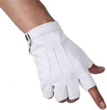 JISEN Men PU Leather Punk Half Finger Snap Performance Gloves - 白色 - 查看 7