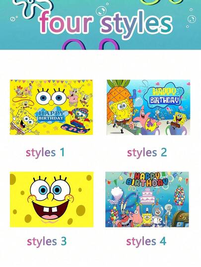 SpongeBob SquarePants 1 件海绵宝宝主题小狗生日派对背景横幅，耐用涤纶面料，背景上印有“生日快乐”字样，鲜艳色彩适合室内/室外庆祝活动，照片背景和桌布 | 四季派对装饰，狗狗生日派对装饰，节日装饰，生日派对，万圣节，圣诞节派对，户外派对，家庭派对