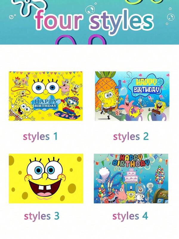 SPONGEBOB 1 pièce Bannière de fond pour fête d'anniversaire de chiot thème SPONGEBOB, en tissu de polyester durable avec less "Joyeux anniversaire" en arrière-plan, couleurs vives pour les célébrations intérieures/extérieures, fond photo et nappe Décoration de fête des quatre saisons, Décoration de fête d'anniversaire de chien, Décoration de festival, Fête d'anniversaire, Halloween, Fête de Noël, Fête en plein air, Fête de famille