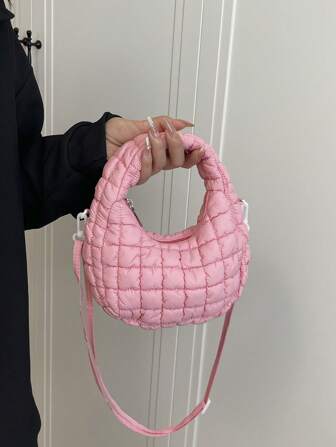 女士加厚新月形手提包，时尚粉色，适合购物和斜挎